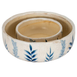 Large Blue Floral Ceramic Bowl Pot - Elegant Centerpiece & Plant Container - thumbnail 4