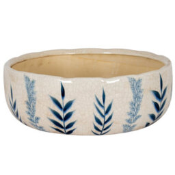 Large Blue Floral Ceramic Bowl Pot - Elegant Centerpiece & Plant Container - thumbnail 1
