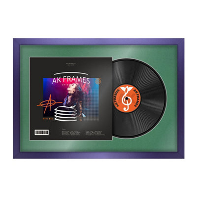 "AK Frames 25X17"" Purple Sleek Vinyl Record Frame With Emerald Mount For 12 Inch Lp Cover & Disc - Overlapped Design" - image 1
