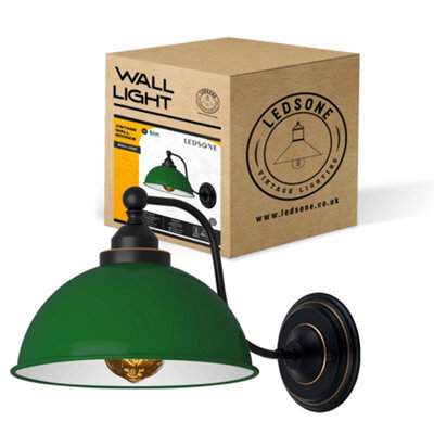 Ledsone Vintage Industrial Wall Sconce. Green Metal Shade 19X21Cm Retro E27 Indoor Light Fitting For Bedroom , Living Room - image 1