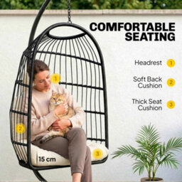 Outsunny Hanging Egg Chair, Outdoor Swing Chair With Stand, Black/cream - thumbnail 6