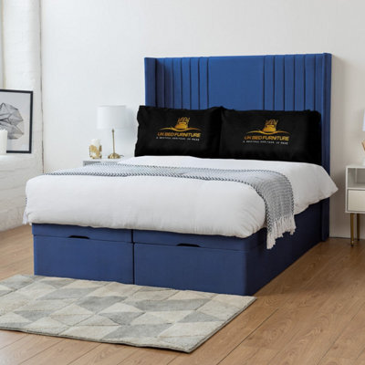 UKBEDFURNITURE Luxor Plush Blue End Opening Divan Ottoman Bed With 54 Inch Headboard - image 1