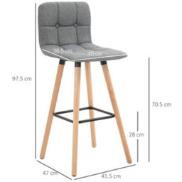 Homcom Bar Stool Set Of 2 Armless Button-Tufted Counter Height Bar Chairs Grey - thumbnail 3