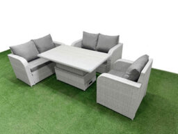 Fimous High Back Poly Rattan Garden Furniture Set Reclining Chair Loveseat Sofa Indoor Outdoor Set Light Grey - thumbnail 2