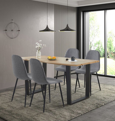 Hallowood Furniture Cullompton Large Dining Table (1.6M) With 4 Dark Grey Fabric Chairs - image 1