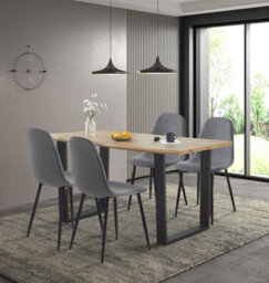Hallowood Furniture Cullompton Large Dining Table (1.6M) With 4 Dark Grey Fabric Chairs - thumbnail 1