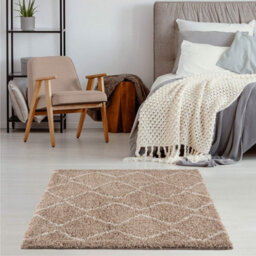 The Rugs Moroccan Shaggy Rugs And Runners Soft Fluffy Wavy Trellis Design High Pile Beige And Ivory Living Room Kitchen Hallway 820