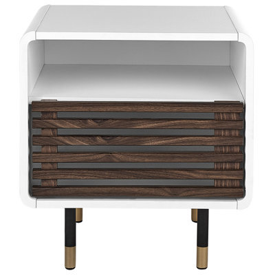Wyld And Coco White Bedside Table 50 X 40 X 45 Cm Rustic Slatted Door, Matt Finish, Slim Black Legs - image 1