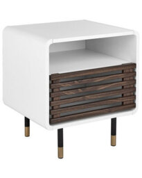 Wyld And Coco White Bedside Table 50 X 40 X 45 Cm Rustic Slatted Door, Matt Finish, Slim Black Legs - thumbnail 3