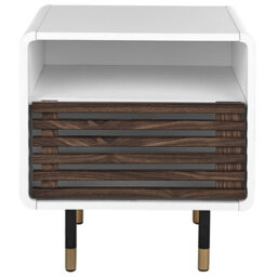 Wyld And Coco White Bedside Table 50 X 40 X 45 Cm Rustic Slatted Door, Matt Finish, Slim Black Legs - thumbnail 1