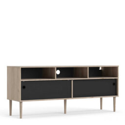 Wyld Haus Tao Natural Oak Effect And Matt Black Tv Unit With 2 Sliding Doors - thumbnail 2