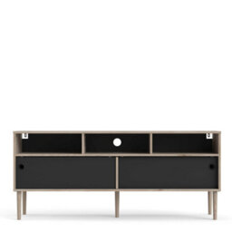 Wyld Haus Tao Natural Oak Effect And Matt Black Tv Unit With 2 Sliding Doors - thumbnail 3