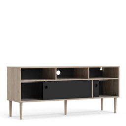 Wyld Haus Tao Natural Oak Effect And Matt Black Tv Unit With 2 Sliding Doors - thumbnail 6