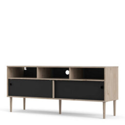 Wyld Haus Tao Natural Oak Effect And Matt Black Tv Unit With 2 Sliding Doors - thumbnail 4