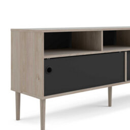 Wyld Haus Tao Natural Oak Effect And Matt Black Tv Unit With 2 Sliding Doors - thumbnail 7