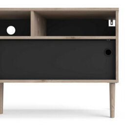 Wyld Haus Tao Natural Oak Effect And Matt Black Tv Unit With 2 Sliding Doors - thumbnail 8