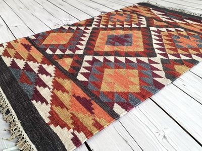 Second Nature Online Alwar Geometric Kilim Rug In Brown Red Orange Design / 75 Cm X 120 Cm - image 1