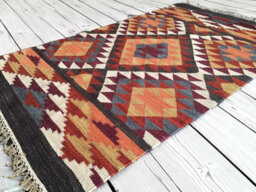 Second Nature Online Alwar Geometric Kilim Rug In Brown Red Orange Design / 75 Cm X 120 Cm - thumbnail 1