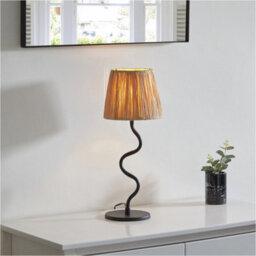 Loops Matt Black Table Lamp - Natural Raffia Shade - 457mm Tall Light - 7W Led E14 - thumbnail 3