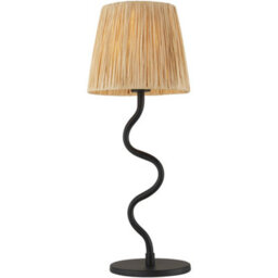 Loops Matt Black Table Lamp - Natural Raffia Shade - 457mm Tall Light - 7W Led E14