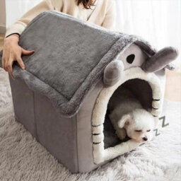 Pet Cat Kitten Dog Beds Igloo Fleece Bed Pyramid Cozy Washable Warm House Cave - thumbnail 3