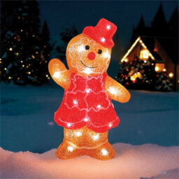 Xmas Haus Acrylic Festive Christmas Led Gingerbread Figure18X8X29Cm - 30L Warm White Lights, Timer, Outdoor, Battery Operated