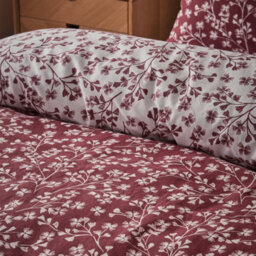 Catherine Lansfield Brushed Grace Floral Leaf Cotton Reversible Duvet Cover Set With Pillowcase Red - thumbnail 4