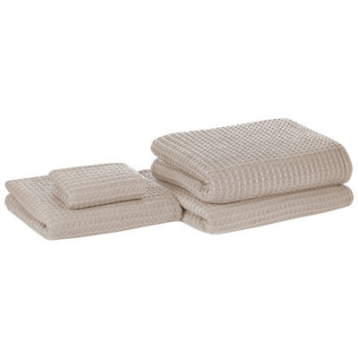 Beliani Set Of 4 Towels Areora Cotton Beige - image 1