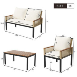 Btm Rattan Garden Lounge Set, 2Toseater Sofa, 2 Armchairs & Table, Cushioned, Beige - thumbnail 4