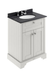Hudson Reed Floor Standing 2 Door Traditional Vanity Unit With 3 Tap Hole Black Marble Top & Basin, Timeless Sand, 620 X 470 mm
