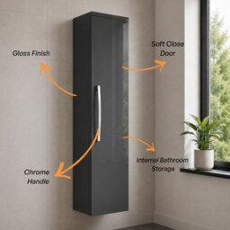 Plum&clay Novela Anthracite Grey Wall Mounted Bathroom Tall Storage Cabinet Unit Bathroom Storage - thumbnail 4