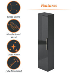 Plum&clay Novela Anthracite Grey Wall Mounted Bathroom Tall Storage Cabinet Unit Bathroom Storage - thumbnail 6