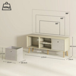 Homcom Modern Tv Cabinet Stand W/ Shelves & Drawers, Bedroom Natural - thumbnail 3