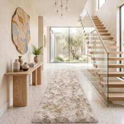 Oxford Homeware Shaggy Rug Anti-Slip Washable Soft Fluffy Living Room And Bedroom Rug (Mottled Cream, 80X150Cm) - thumbnail 1