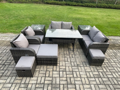 Fimous Outdoor Rattan Garden Furniture 10 Piece Grey Patio Furniture Set 9 Seater Lounge Sofa Set With Rectangular Table - image 1