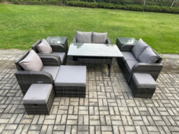 Fimous Outdoor Rattan Garden Furniture 10 Piece Grey Patio Furniture Set 9 Seater Lounge Sofa Set With Rectangular Table - thumbnail 1