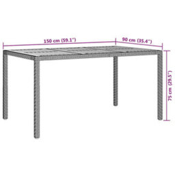 Walplus Garden Dining Table Grey 150 X 90 X 75 Cm Poly Rattan - thumbnail 7