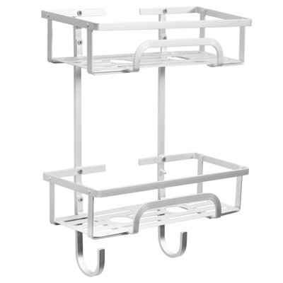 House Of Home Self Adhesive 2 Tier Aluminium Shower Caddy With Bottom Hooks - image 1