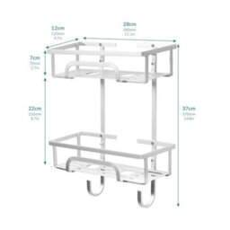 House Of Home Self Adhesive 2 Tier Aluminium Shower Caddy With Bottom Hooks - thumbnail 2