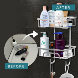House Of Home Self Adhesive 2 Tier Aluminium Shower Caddy With Bottom Hooks - thumbnail 6