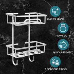 House Of Home Self Adhesive 2 Tier Aluminium Shower Caddy With Bottom Hooks - thumbnail 5