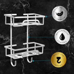 House Of Home Self Adhesive 2 Tier Aluminium Shower Caddy With Bottom Hooks - thumbnail 4