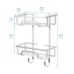 House Of Home Self Adhesive 2 Tier Aluminium Shower Caddy With Bottom Hooks - thumbnail 8