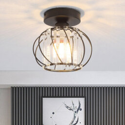 Living And Home Black Iron Lantern Crystal Ceiling Light E27 For Hallway Bedroom Living Room - thumbnail 3