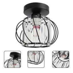 Living And Home Black Iron Lantern Crystal Ceiling Light E27 For Hallway Bedroom Living Room - thumbnail 7