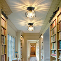 Living And Home Black Iron Lantern Crystal Ceiling Light E27 For Hallway Bedroom Living Room - thumbnail 5
