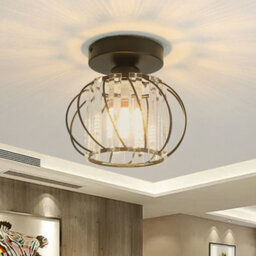 Living And Home Black Iron Lantern Crystal Ceiling Light E27 For Hallway Bedroom Living Room - thumbnail 4