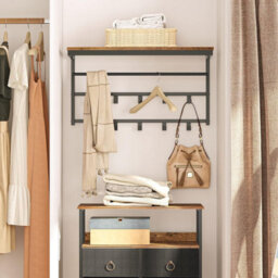 Coat Rack Wall-Mounted, Coat Hook With 10 Hooks And Shelf, Hanging Rail, Rustic Brown - thumbnail 3