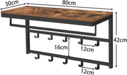 Coat Rack Wall-Mounted, Coat Hook With 10 Hooks And Shelf, Hanging Rail, Rustic Brown - thumbnail 2