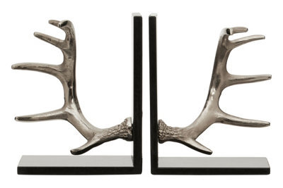 Premier Housewares Interiors By Premier Set Of 2 Antler Bookends With Marble Base, Book Ends With Antler Details, Metallic Antler Bookends - image 1